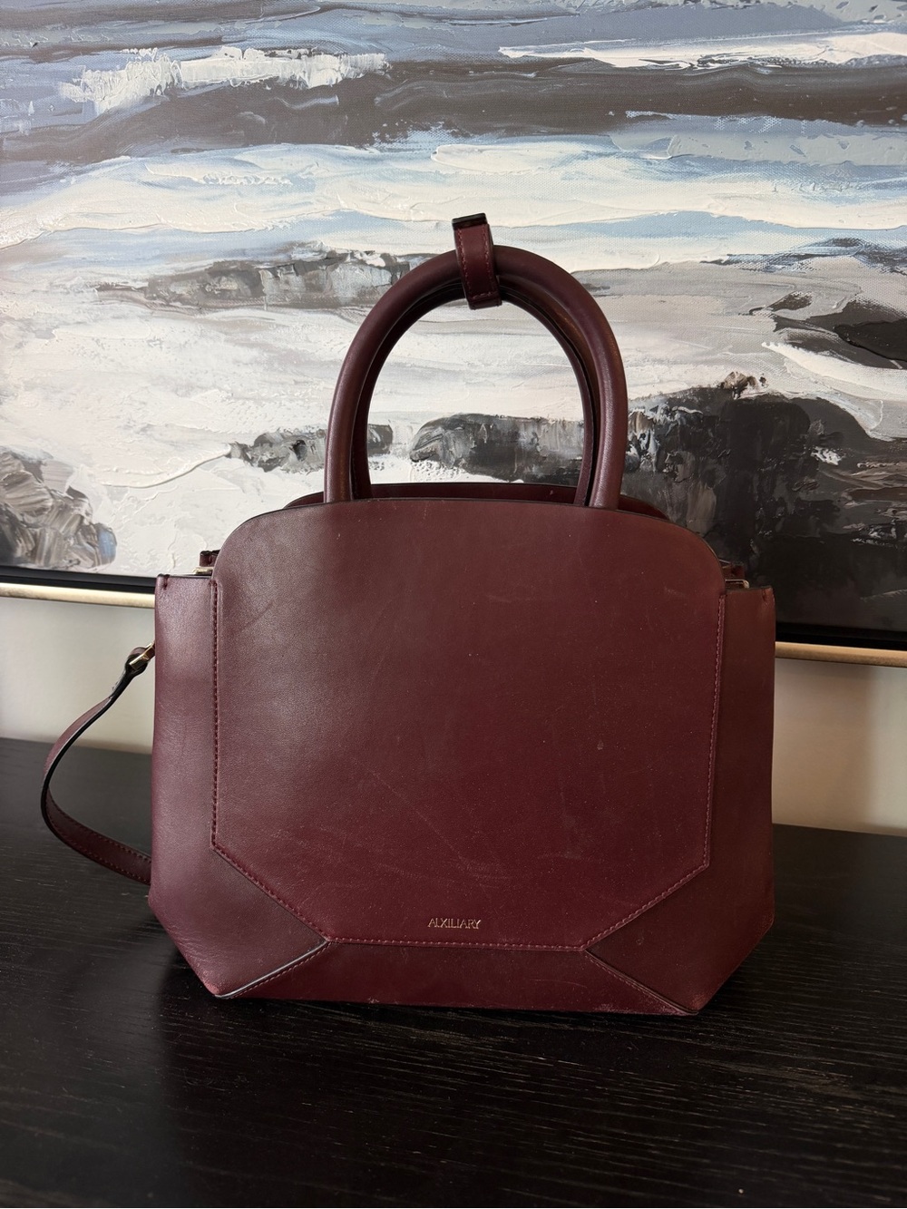 Auxiliary Burgundy 100% Genuine Leather Top-Handle Satchel